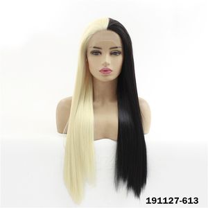 Perruque Lace Front Wig synthétique lisse et complète, 12 ~ 26 pouces, mélange de blonds et noirs, perruque de cheveux humains simulés