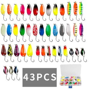 12/43 pièces cuillère leurre ensemble pêche métal appât pour lac mer carpe basse Wobbler petit Mini Spinner truite gabarit dur boîte Kit accessoires 211222