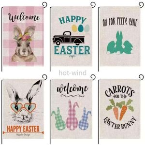 12.5 Bunny Double Happy Pâques X 18 pouces Spring Rabbit House Flag Yard Outdoor Decoration Burlap Xu 0117 U