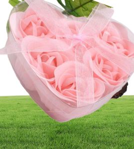 12 cajas, 6 uds., flor de jabón decorativa rosa con pétalos de rosa, recuerdo de boda en caja con forma de corazón 4384785
