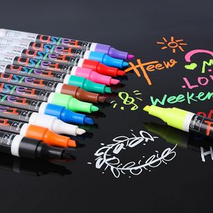 12 couleurs 5 mm Liquid Chalk Marker Pen pour la carte fluorescente LED MOT LUMINÉ ELECTRONIQUE ÉCRANS DE BILLBOAL ERASABLE ERASABLE 240425