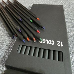 12 couleurs crayons de couleur en bois noir stylos à plomb de couleur en bois enfants croquis crayon de couleur enfants outil de dessin cadeau d'anniversaire de bébé