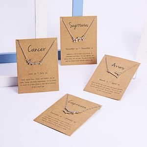 12 Constelación Collar del zodiaco Signo del horóscopo Zircon Joyería coreana Estrella Galaxy Libra Astrología Mujeres Collar Regalo con tarjeta al por menor