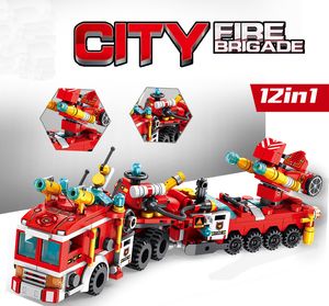 12 en 1 City Brigade Kits Car Fire Engine Model Truck Building Blocks Ladrillos Figura de acción