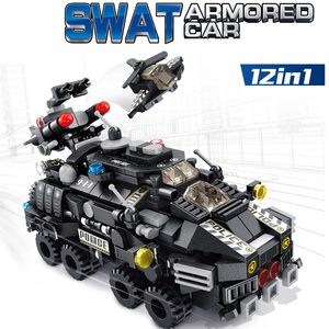 12 en 1 militar SWAT coche blindado vehículo blindado camión modelo Kits bloques de construcción ladrillos juguete