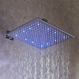 Pomme de douche à effet de pluie à LED carrée chromée de 12 pouces (D003-2)