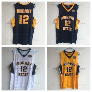 12 Ja Morant Murray State Racers Basketball Navy Blue Yellow Blanc tous maillots cousus