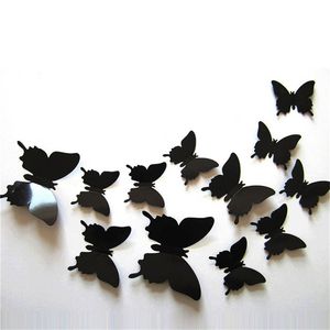 12 PCS Pegatinas de pared de mariposa negra 3D DIY PVC adhesivo mariposas Decoración para el hogar para paredes de boda de fiesta Decoración de calcomanías