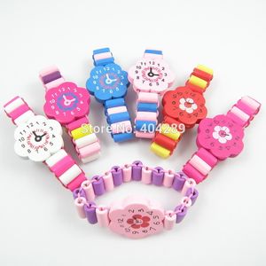 12 Uds. Pulseras de madera coloridas para niños y niñas, pulseras de reloj elásticas, joyería de juguete para niños, regalo de cumpleaños al por mayor
