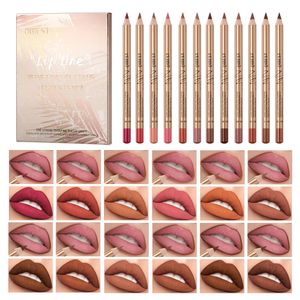 12 PCS Lip Lip Liner Contour Matte Lip Pencil Juego de lápices impermeables Velvet Nude Lip Pencil Sexy Red Brown Pigments Anti-stick Copa 240412