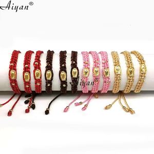 Bracelet tressé en fil de Nylon Sanit Jude et Vierge Marie, 12 pièces, peut être offert en cadeau, priez plusieurs couleurs pour choisir 240315