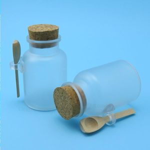 12 x 200 g ABS botella de sal de baño 200 ml botella de plástico en polvo con tarro de corcho con cuchara de madera Wwocr