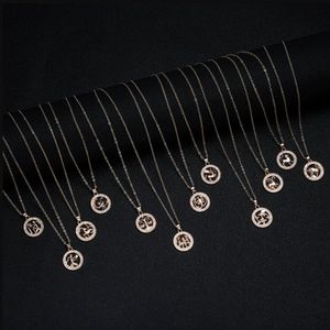 12 Signe du zodiaque 3D Constellations Pendentifs Colliers Pour Femmes Hommes Gold Silver Mâle Bijoux Mode Cadeaux d'anniversaire avec Papier Emballage