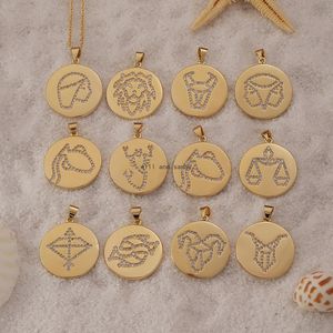 12 Signo del zodiaco Moneda Collar Cadenas de oro Cristal Géminis Leo Sagitario Piscis Colgantes Encanto Signo de estrella Gargantilla Astrología Collares para mujer Joyas Will y Sandy