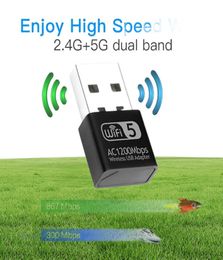 1200 Mbps Mini USB Adaptateur WiFi Network LAN Card pour PC WiFi Dongle Dual Band 24G5G Wireless WiFi Receiver Desktop Oploper1763677