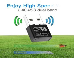 1200 Mbps Mini USB WiFi Adapter Network LAN Card pour PC WiFi Dongle Dual Band 24G5G Wireless WiFi Receiver Desktop ordinaire