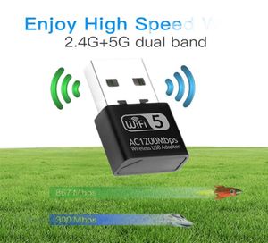 1200 Mbps Mini USB WiFi Adapter Network LAN Card pour PC WiFi Dongle Dual Band 24G5G Wireless WiFi Receiver Desktop Oploper7303582