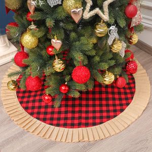 Faldas de árbol de Navidad de 120 cm Rinkle Red Black Pelea a cuadros Falda de árbol de árbol Xmas Decoración de pisos Año Nuevo Suministro de fiesta TH0586