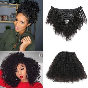 120 g / set Extensiones de cabello con clip Afro Kinky Curly Cabello humano peruano Rizado Color natural 120 g / lote Productos para el cabello