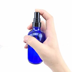 Botella de spray de vidrio azul cobalto de 120 ml vacía recargable Misters con bomba de rociador de niebla fina para aceites esenciales botellas de perfume de aromaterapia