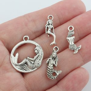 120 pièces mélangées Antique argent mer vie breloques animaux marins breloques tibétain sirène breloques pour la fabrication de bijoux artisanat