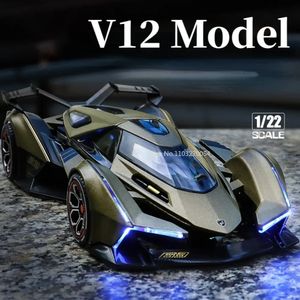 122 V12 GT Modelo de aleación Coches de juguete Diecasts con luz de sonido Super Racing Vehículos Rueda trasera Tire hacia atrás Juguete para niños Regalos 240313