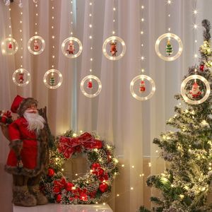 Cadena de luces navideñas para cortina, 125 LED, luces colgantes con Papá Noel, árbol de Navidad, adornos de renos, luces de ventana alimentadas por USB para el hogar, fiesta interior