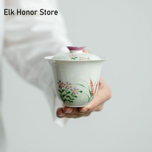 125 ml Bol de couverture en céramique à la main peintes à la main Porcelaine blanche saupoudrer de bol de thé vert brassage de thé chinois Gaiwan Gift Gift