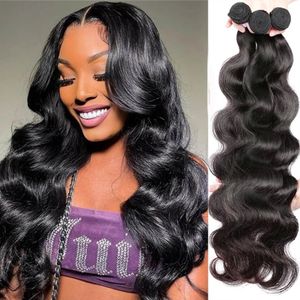 Tissage en lot brésilien 100% naturel Body Wave, couleur naturelle, 30 pouces, 12A, 3/4 pièces, prix de gros, pour femmes, 240111