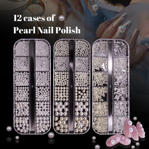 Boule de perles pour Nail Art, 12 grilles, strass acryliques pour pointes d'ongles, décorations DIY, manucure, presse sur ongles, NAR019