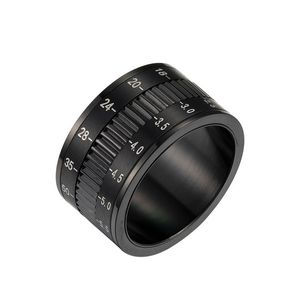 12mm caméra lentille hommes anneaux rotatif en acier inoxydable noir bague bijoux taille 6-13 fête rencontres anneaux cadeau