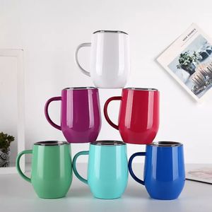 Tasses de 12 oz tasses en acier inoxydable tasse de caf￩ avec une poign￩e de couvercle tasse de tasse de th￩ ￠ tasse de bouteille d'eau verres ￠ vin double couche bi￨re