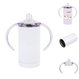 Vasos Sippy en blanco de sublimación de 12oz para niños, vaso aislado de acero inoxidable DIY para niños, biberón de doble pared 0228