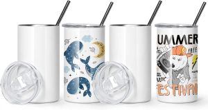 Blanc en verre de sublimation de 12 oz avec couvercle et paille Rouleau droit pour enfants en acier inoxydable Tambour isolé sous vide à double paroi sans BPA Idéal pour les enfants MM 10.17