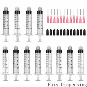 Juego de 12 jeringas de 5ml/5cc, aguja de punta roma de 18G con tapas de almacenamiento, aplicador de pegamento de plástico Luer Lock, jeringa de grado Industrial