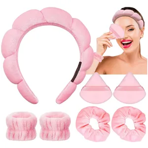 Paquet de 12 SPA bandes de cheveux de lavage du visage Kits d'outils de maquillage avec des bracelets éponge cosmétique Pouf bandeaux éponge haut de gamme