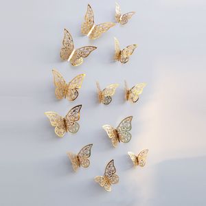 12pcs 3D Papillons Creux DIY Home Decor Wall Sticker