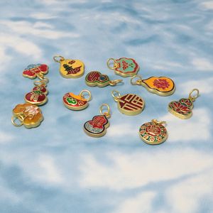 Breloques de Culture chinoise en émail, pendentif artisanal en porcelaine, artisanat Unique en or ancien, bijoux de luxe, 12 pièces
