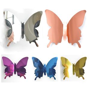 12 piezas DIY espejo mariposas 3D mariposa pegatinas de pared niños dormitorio calcomanías hogar habitación Mural decoración de fiesta