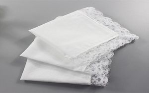 12 Uds DIY pañuelo blanco puro encaje de algodón hecho a mano pañuelo de fiesta tamaño 23cm x 25cm8739900