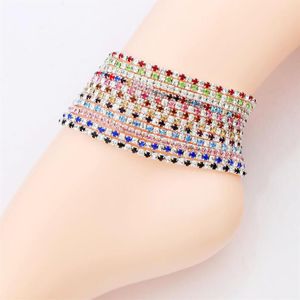 12 pcs / lot 12 couleurs Argent Plaqué Frais Plein Clair Coloré Strass Tchèque Cristal Cercle Printemps Bracelets De Cheville Corps Jewelry246Q