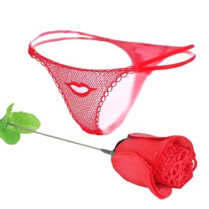 12 unids / lote Creative Rose G String Sexy Hollow Out Lady Thongs Red Lace T-back Low-Rise Mujeres Ropa interior Bragas 30 201112