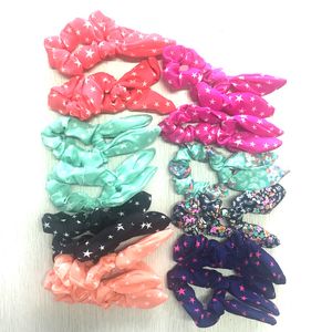 12 PCS / Lot Oreilles De Lapin Mignon De La Fille Bandes De Caoutchouc De Cheveux Multi Petite Étoile Et Motif De Fleurs Couleurs Mélangées Belle Nifty Wave Bandeau De Fille