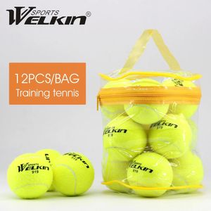 12 unids/lote pelota de tenis elástica de alta calidad para entrenamiento deportivo pelotas de tenis de lana de goma para práctica de tenis con bolsa gratis 240227