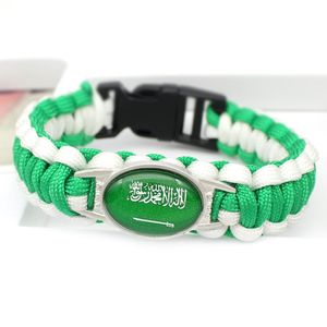 Pulseras con dijes brillantes de bandera de aleación de la Copa Mundial para hombre, pulsera de Paracord hecha a mano de Australia/Portugal/Arabia Saudita/Bélgica