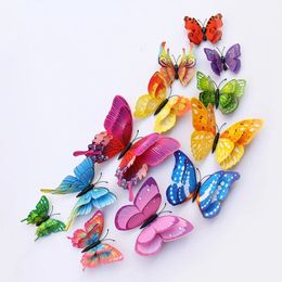 Autocollant mural papillon 3D Double couche de couleurs mélangées, 12 pièces, pour décoration de mariage, aimant papillons pour réfrigérateur, décoration de maison
