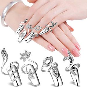 12 Uds. Anillo de articulación de dedo abierto creativo a la moda personalizado para mujer cubierta de uñas con diamantes de imitación incrustados