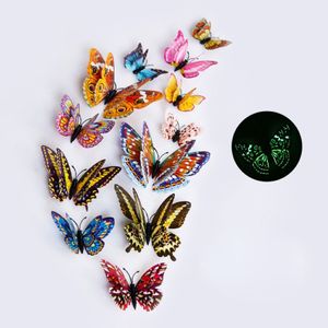 12pcs Set multicolore Luminal 3D Butterfly Wall Stickers Magnet PVC Fluorescence Butterflies Party Kids Bedroom Decoration259J