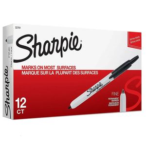 12 pièces Sharpie 32701 marqueurs permanents rétractables huile pointe Fine stylo de peinture colorée peinture plastique métal bois CD fournitures d'art 231226