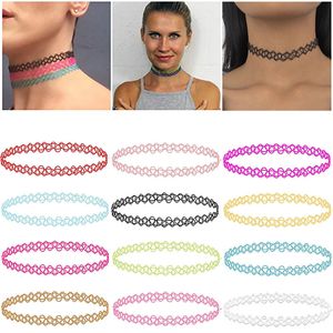 12 Uds. Gargantilla de tatuaje de cuello Vintage, collar elástico para mujer, gargantilla de tatuaje Punk, collar elástico, joyería, gargantillas para niñas, collares